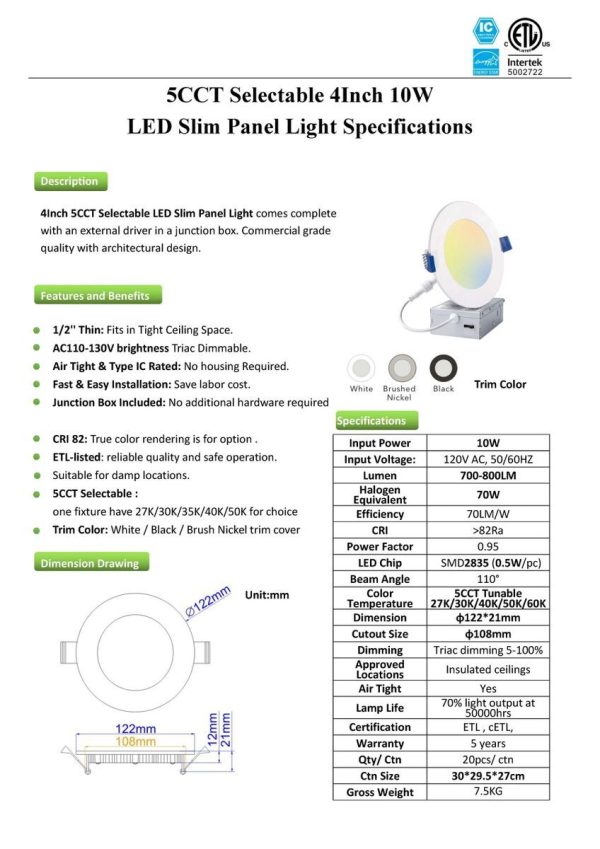 LED Recessed Slim Panel Light 4-Inch (OSL-SP) - Image 4