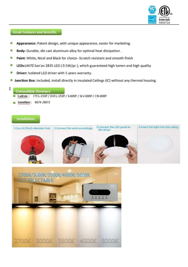 LED Recessed Slim Panel Light 4-Inch (OSL-SP) - Image 5