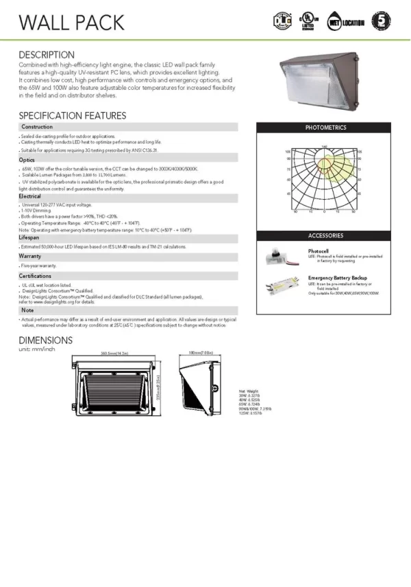 LED Semi-Cutoff Wall Pack Wattage & CCT Adjustable 4,047-12,123 Lumen (OSL-MWP08) - Image 5