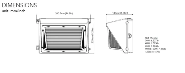 LED Semi-Cutoff Wall Pack Wattage & CCT Adjustable 4,047-12,123 Lumen (OSL-MWP08) - Image 4