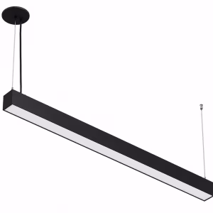 4FT LED Linear Architectural Pendant Light. Black Finish. Up and Down CCT Selectable