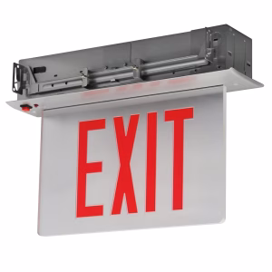 RELZXTE Recessed Edgelit Aluminum LED Exit Sign, Red/Green, White/Black/Aluminum
